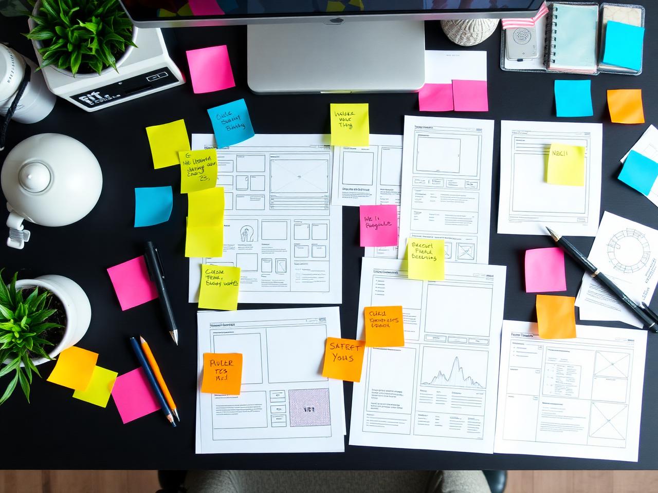 UX wireframes on a desk
